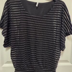 Women's Black and Silver Striped Blouse